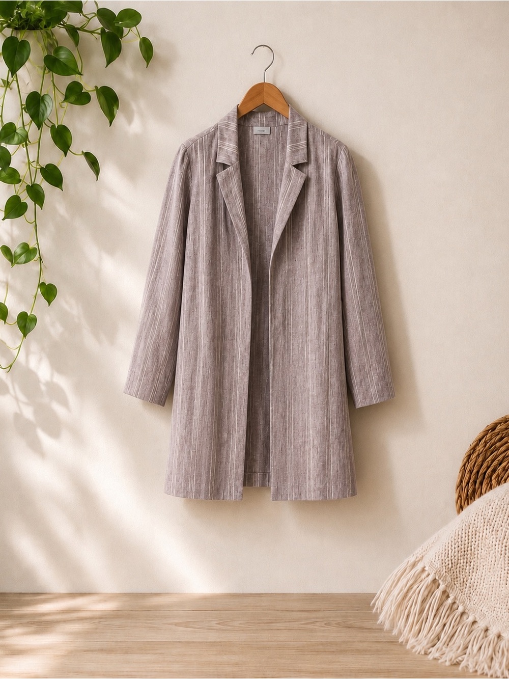 J.Jill Pure Jill 100% Linen Striped Duster Jacket Open Front Long Layer